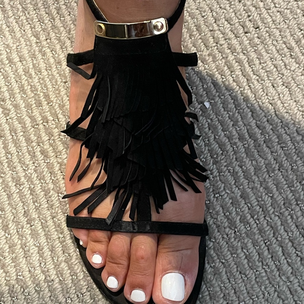 Marc Fisher Black Sandals with Gold Detail